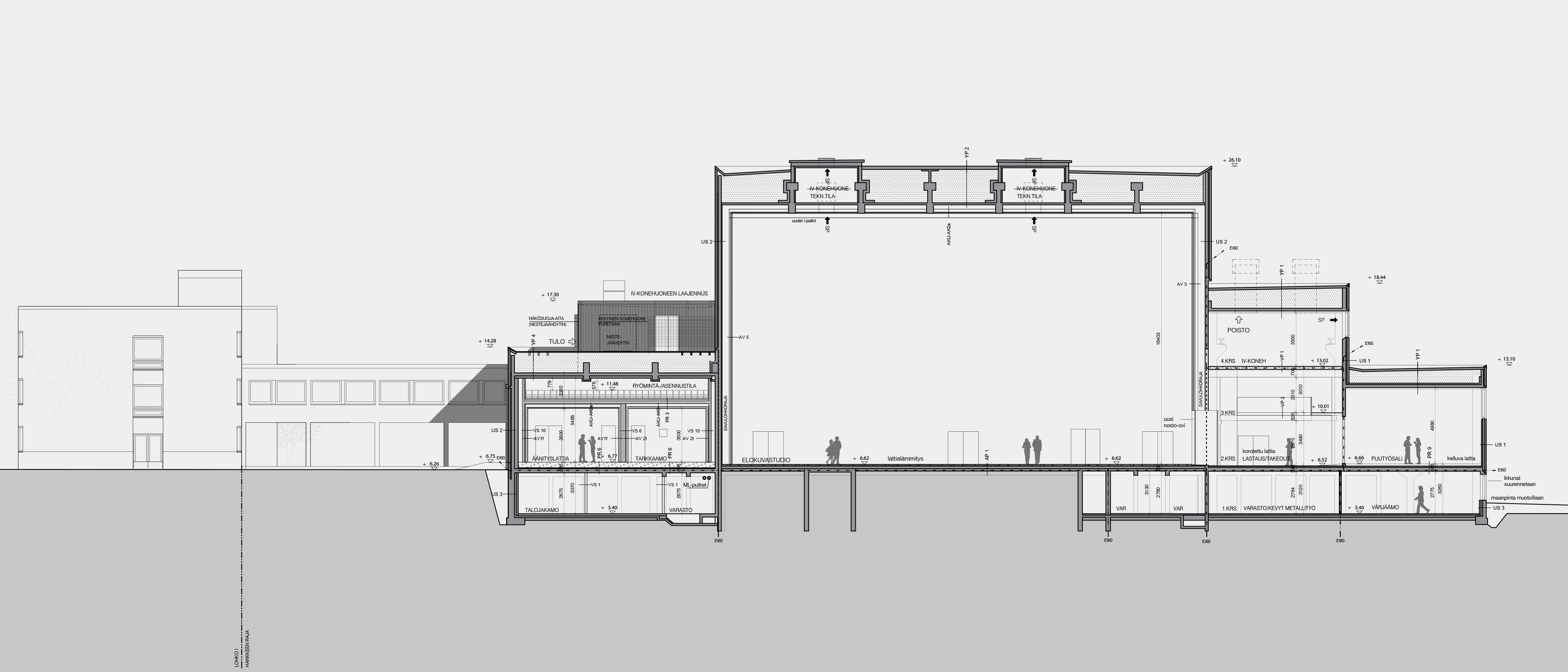 Side view blueprint of the OK5L building