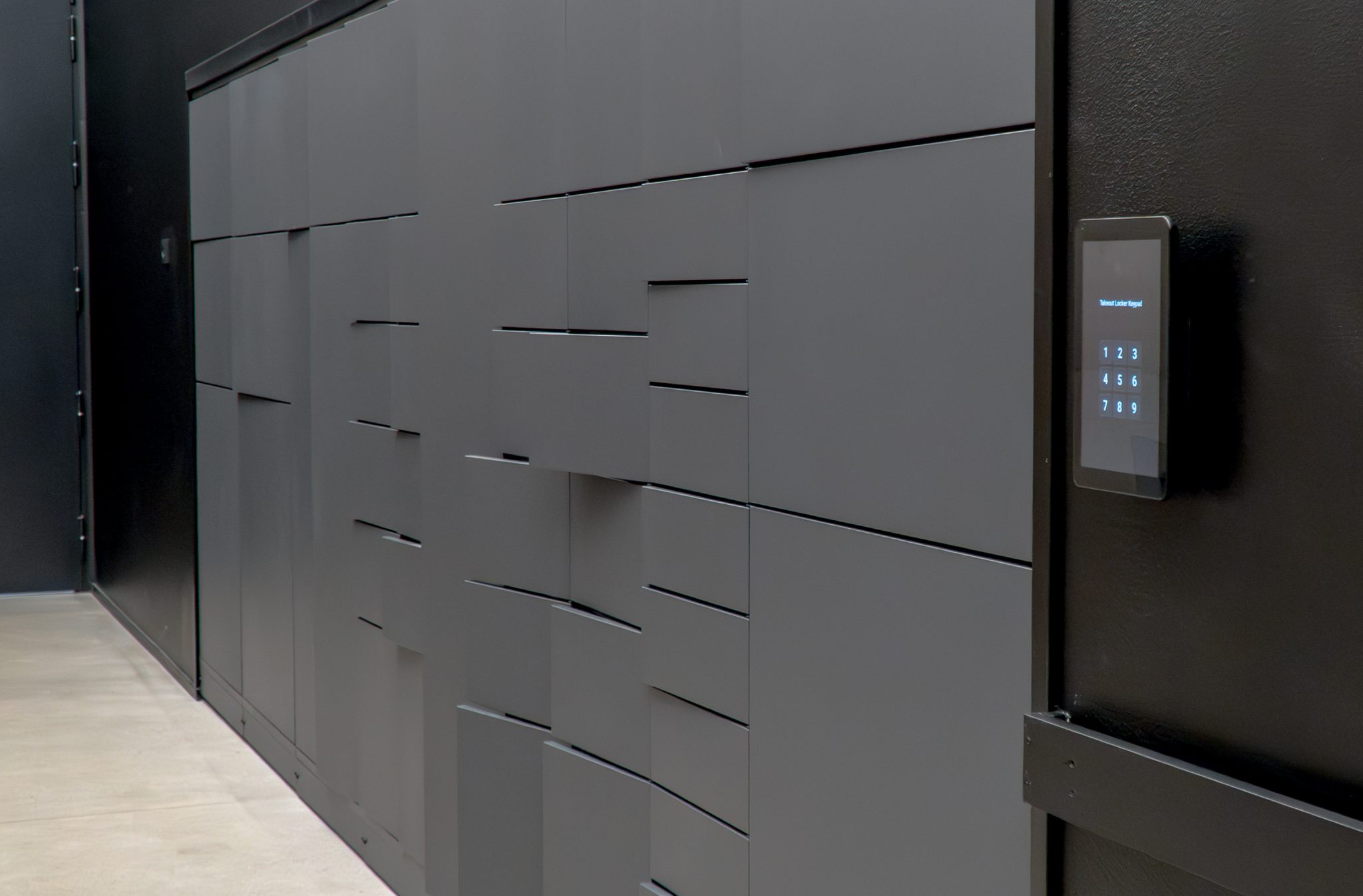 Lockers in hallway next to the Takeout entrance in Marsio